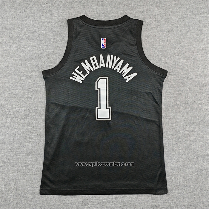 Camiseta Nino San Antonio Spurs Victor Wembanyama NO 1 Ciudad 2025-26 Negro